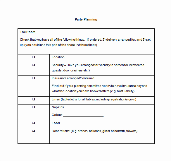 Party Planning Checklist Templates Word Excel Samples