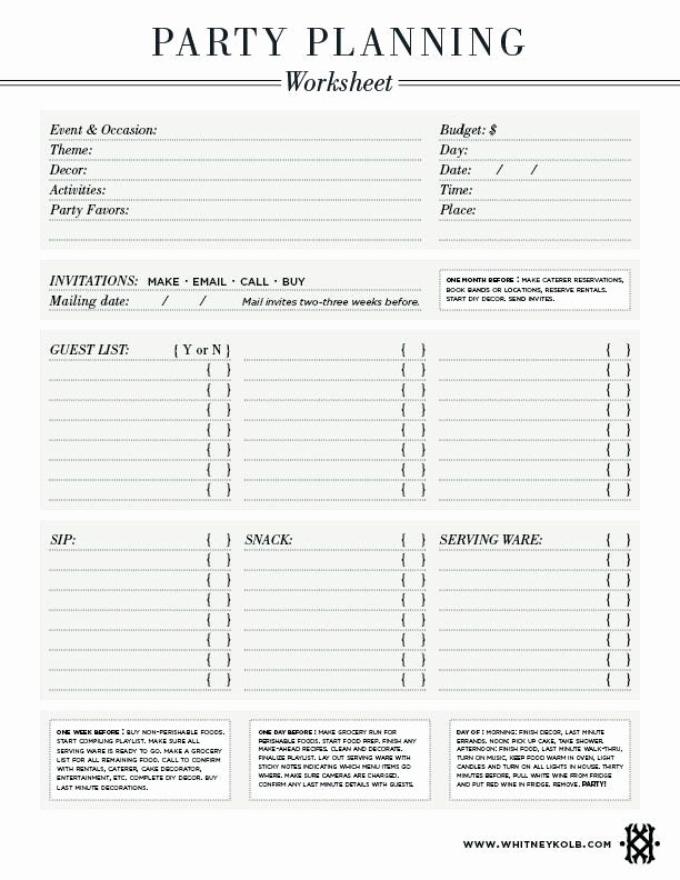 Party Planning Worksheet Amazing Party Ideas