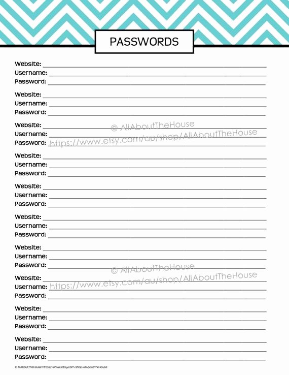 Password Log Chevron Printable Checklist Perpetual Pdf