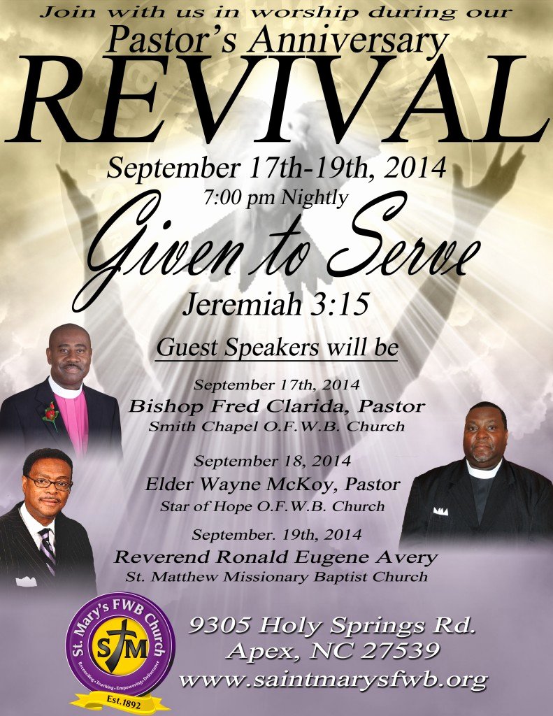 Pastor’s Anniversary Revival at St Mary’s F W B Church