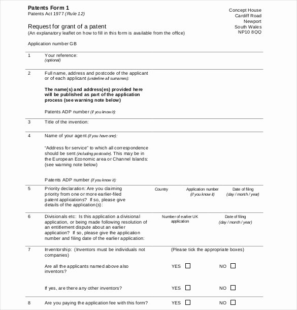 Patent Application Template – 12 Free Word Pdf Documents