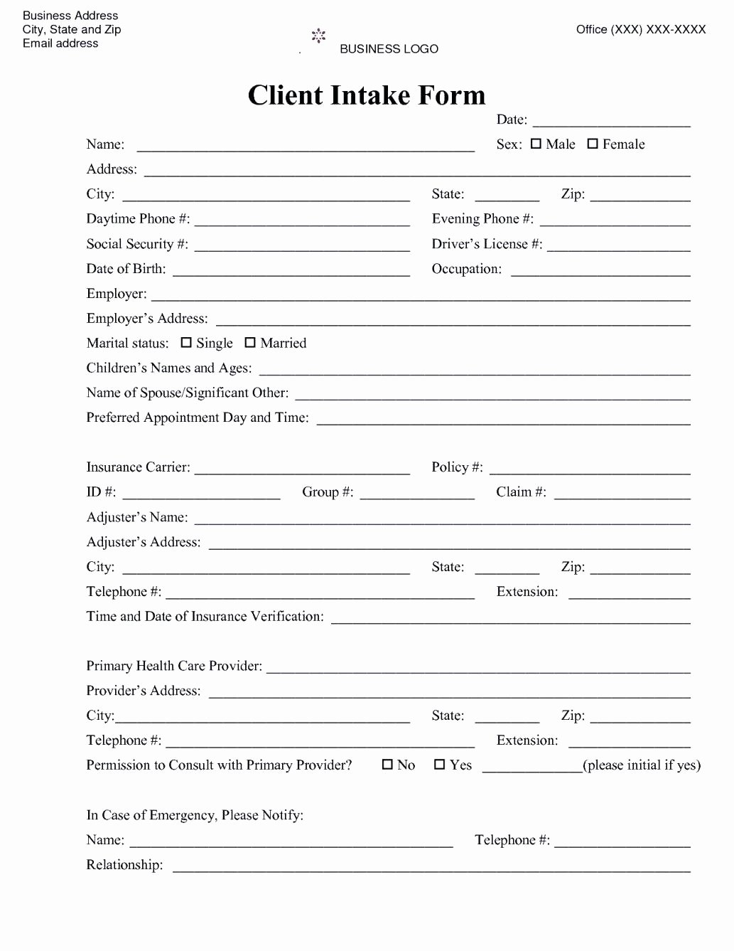 Patient Intake form Template Excel Joselinohouse