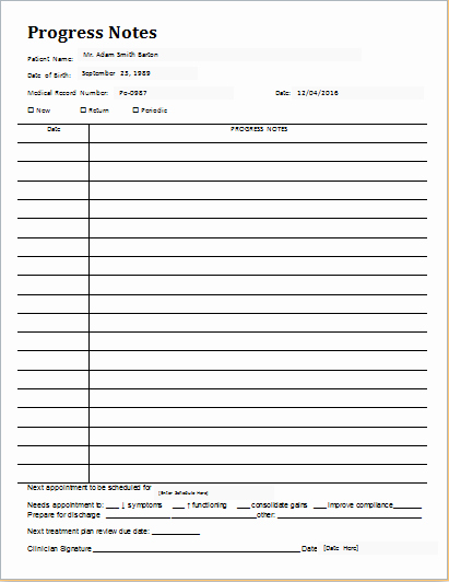 Patient Progress Notes form Editable Ms Word Template