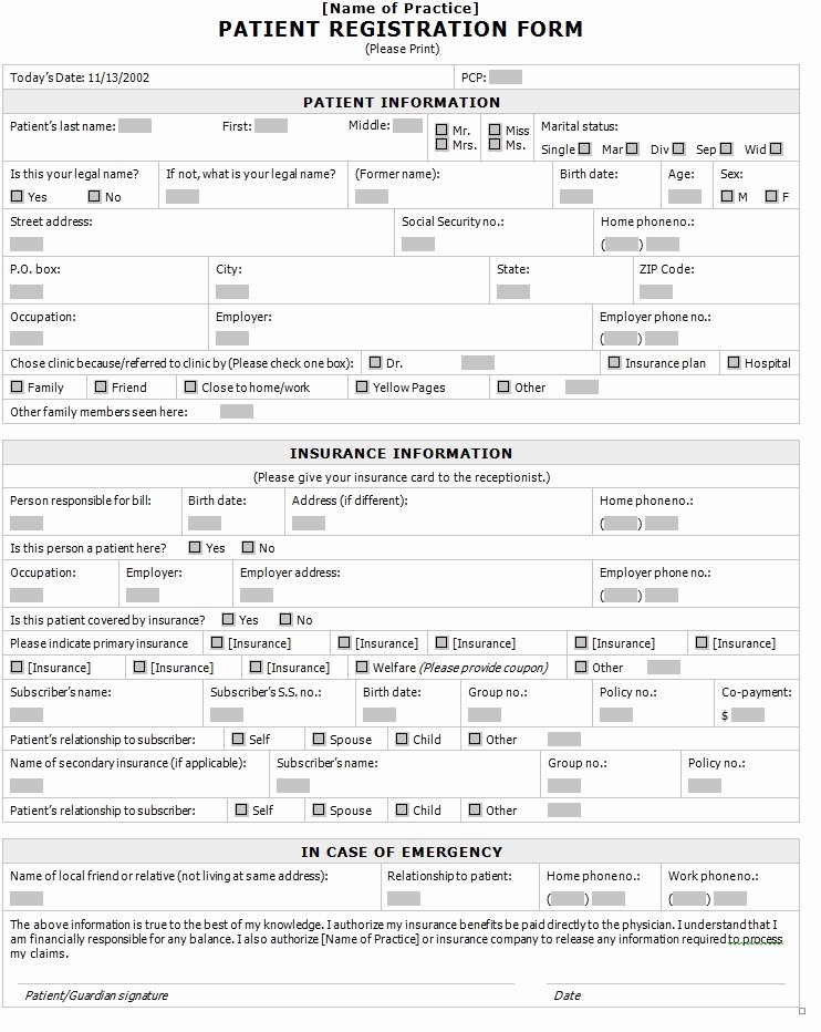 Patient Registration form Template Sample