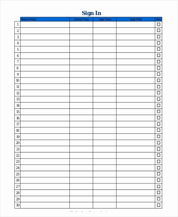 Patient Sign In Sheet Templates