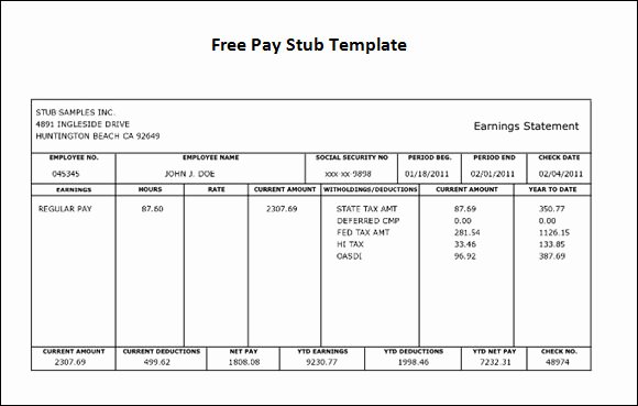 Pay Stub Template Free Excel