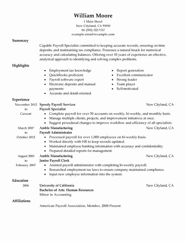 Payroll Administrator Resume