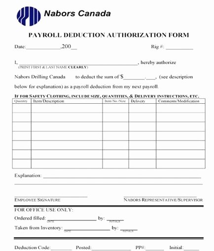 Payroll Deduction Authorization form