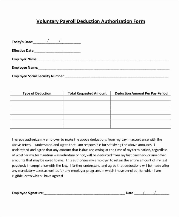 Payroll Deduction form Template 10 Free Sample Example