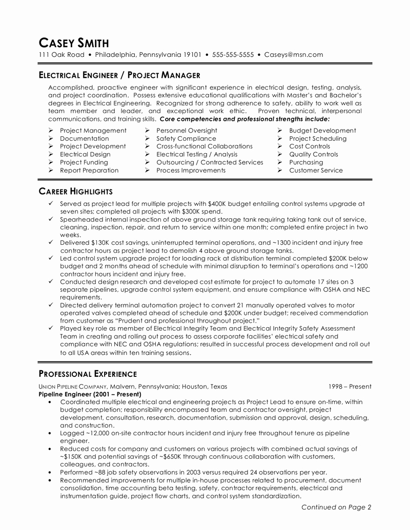 Perfect Electrical Engineer Resume Sample 2016
