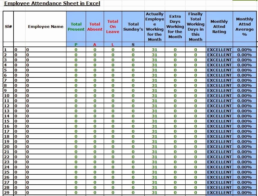 Perfect Example Of Employee attendance Sheet Template In