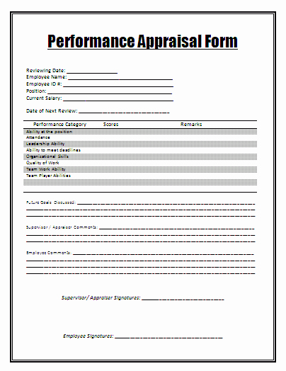 Performance Appraisal form