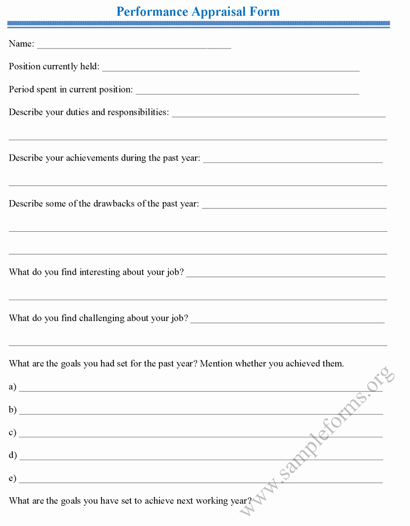 Performance Appraisal form Sample forms
