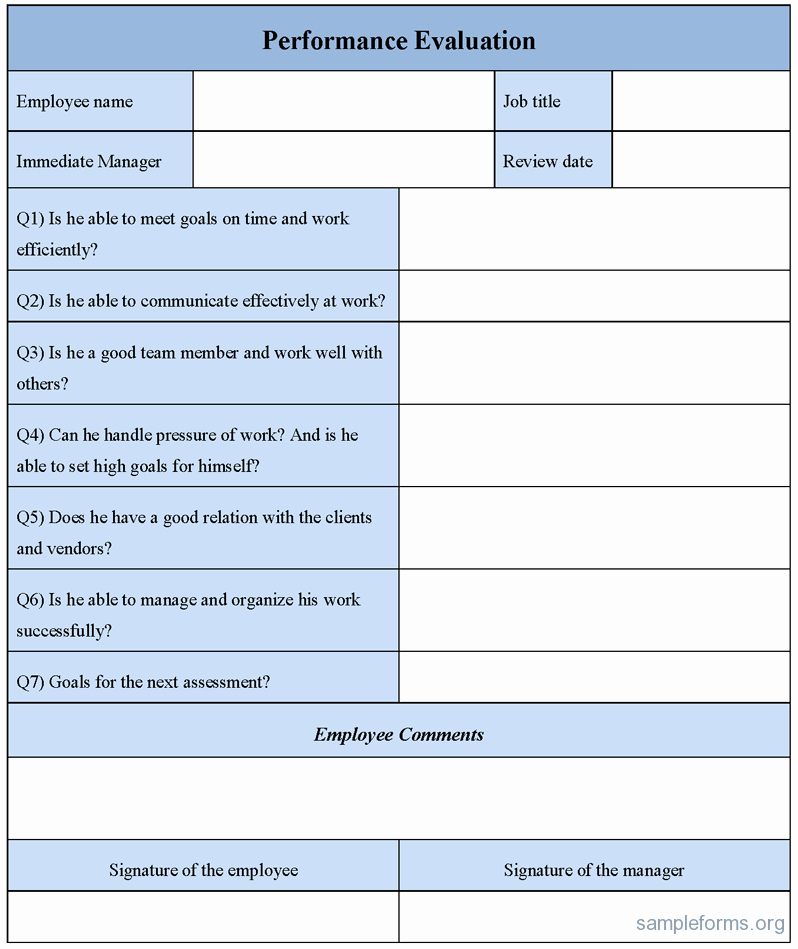 Performance Evaluation form Sample forms