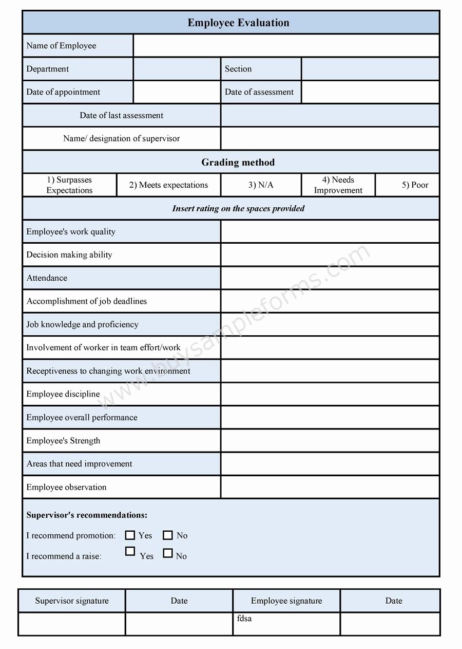 Performance Evaluation forms Free Employee