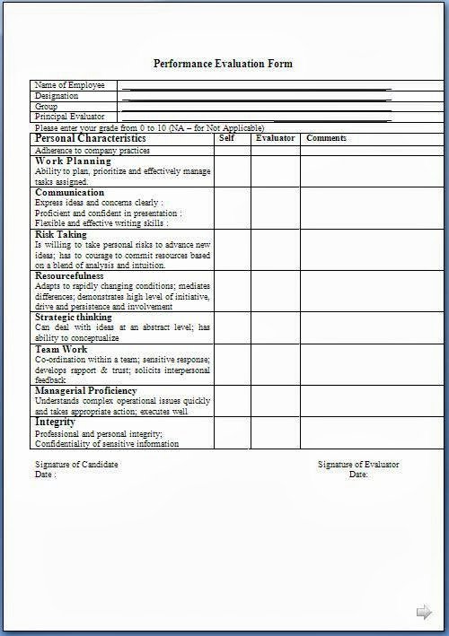Performance Rating form