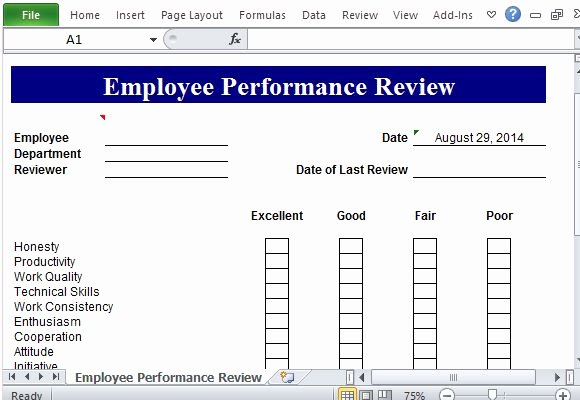 Performance Review Template for Microsoft Excel