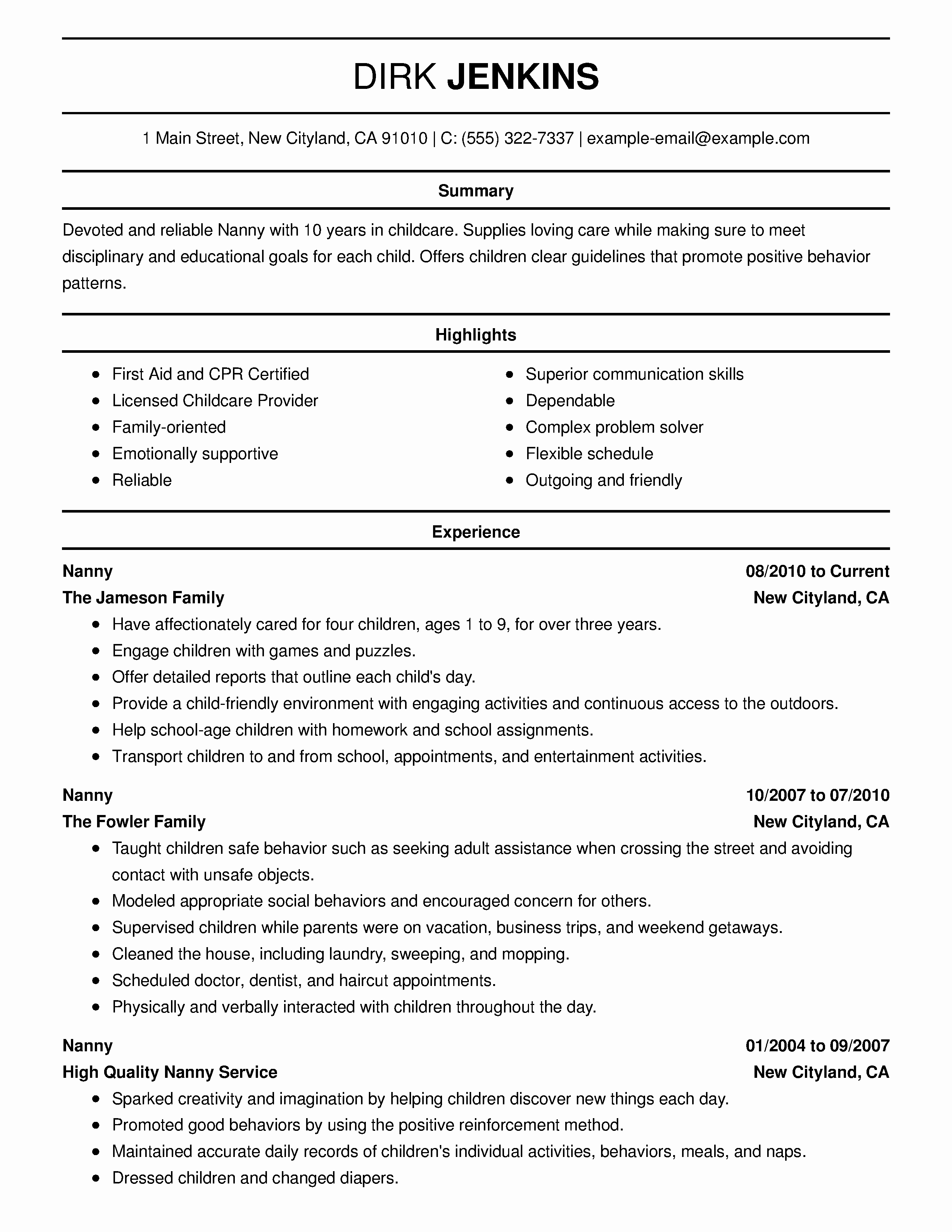 Personal &amp; Services Resume Examples