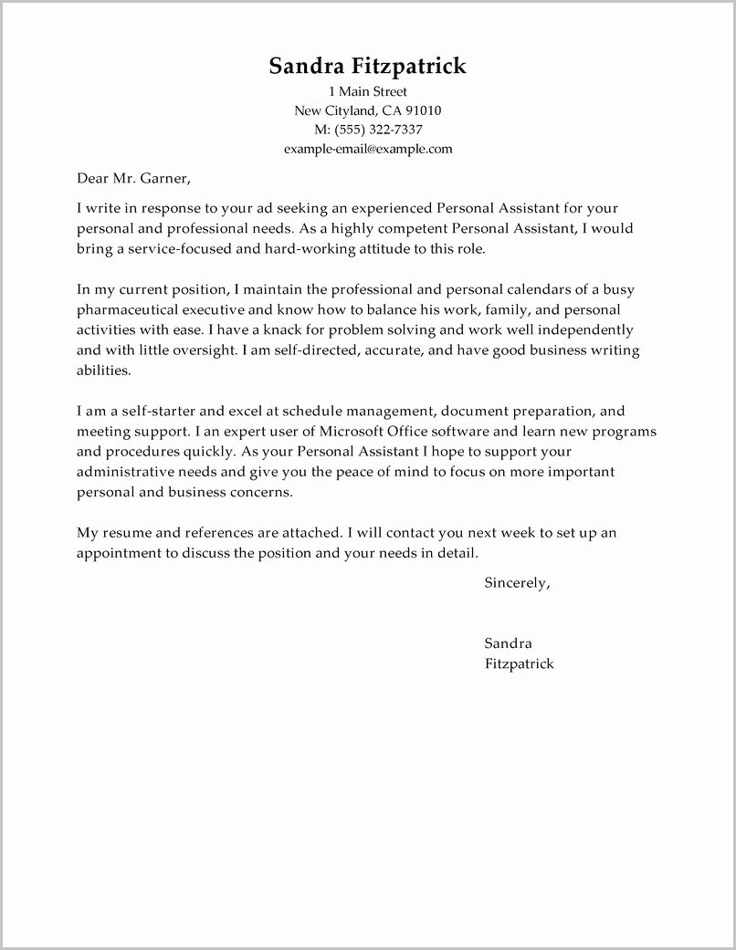 Personal assistant Cover Letter Personal assistant Cover