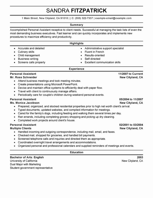 Personal assistant Resume Examples Created by Pros