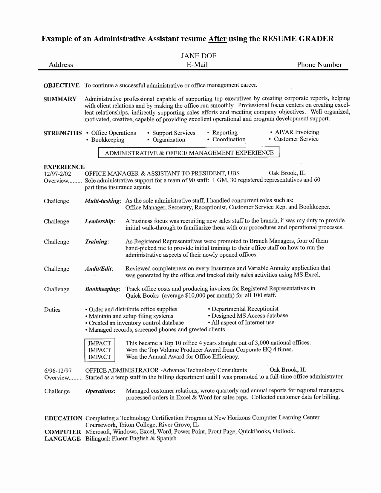 Personal assistant Resume Objective Administrative Ficer