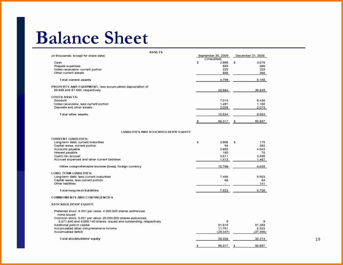Personal Balance Sheet Example Pdf Structure In E