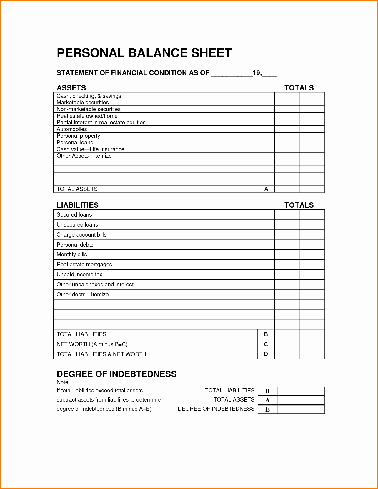 personal balance sheet template