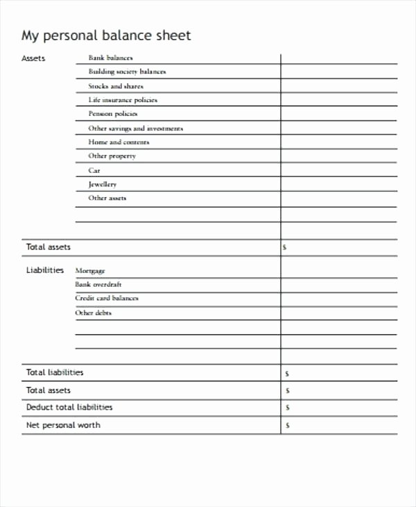 Personal Balance Sheet Template Excel Sufficient nor Free