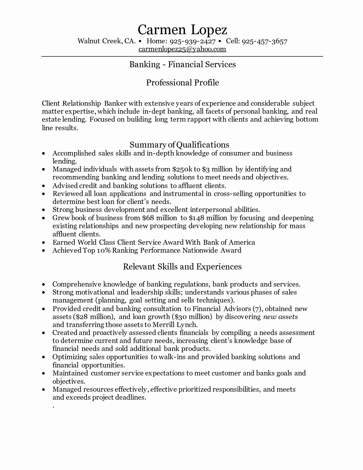 Personal Banker Resume Examples Cover Letter Samples