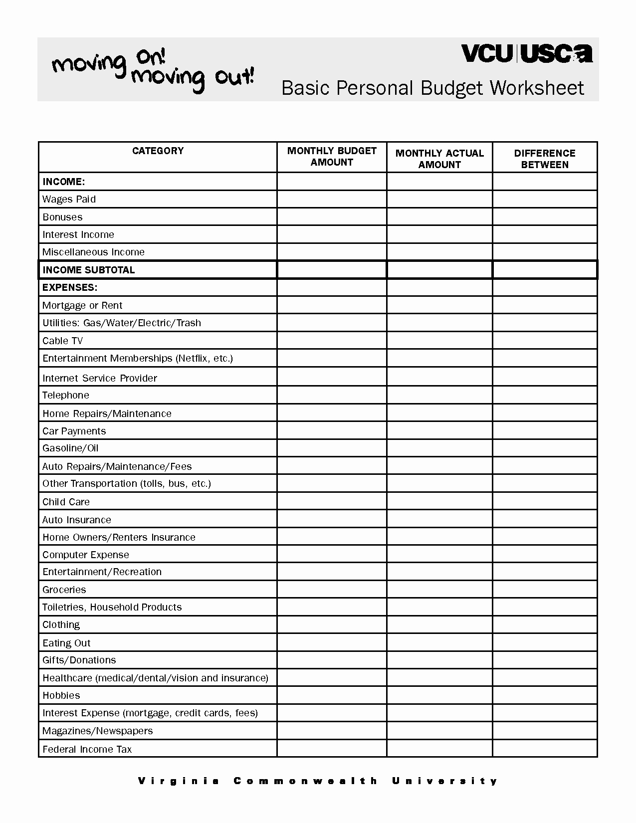 Personal Bud Worksheet Template Free 5 Best Images Of