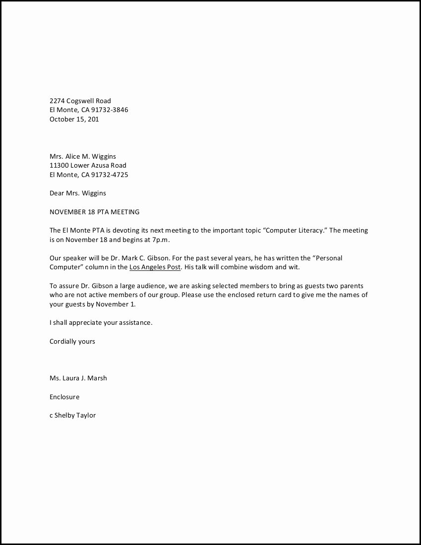 Personal Business Letter Example