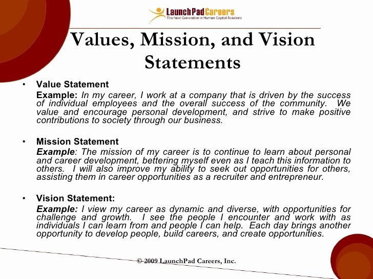 Personal Career Mission Statement Examples