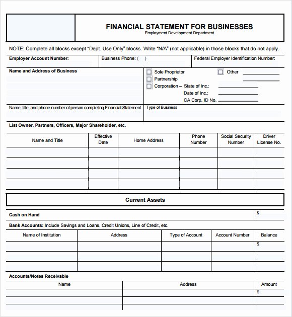Personal Financial Statement form – 7 Free Samples
