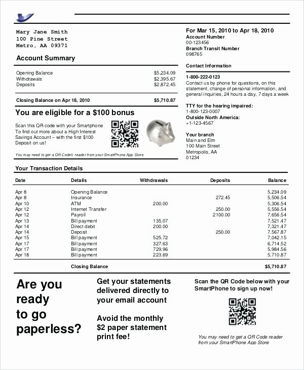 Personal Financial Statement form Bank Citizens Template
