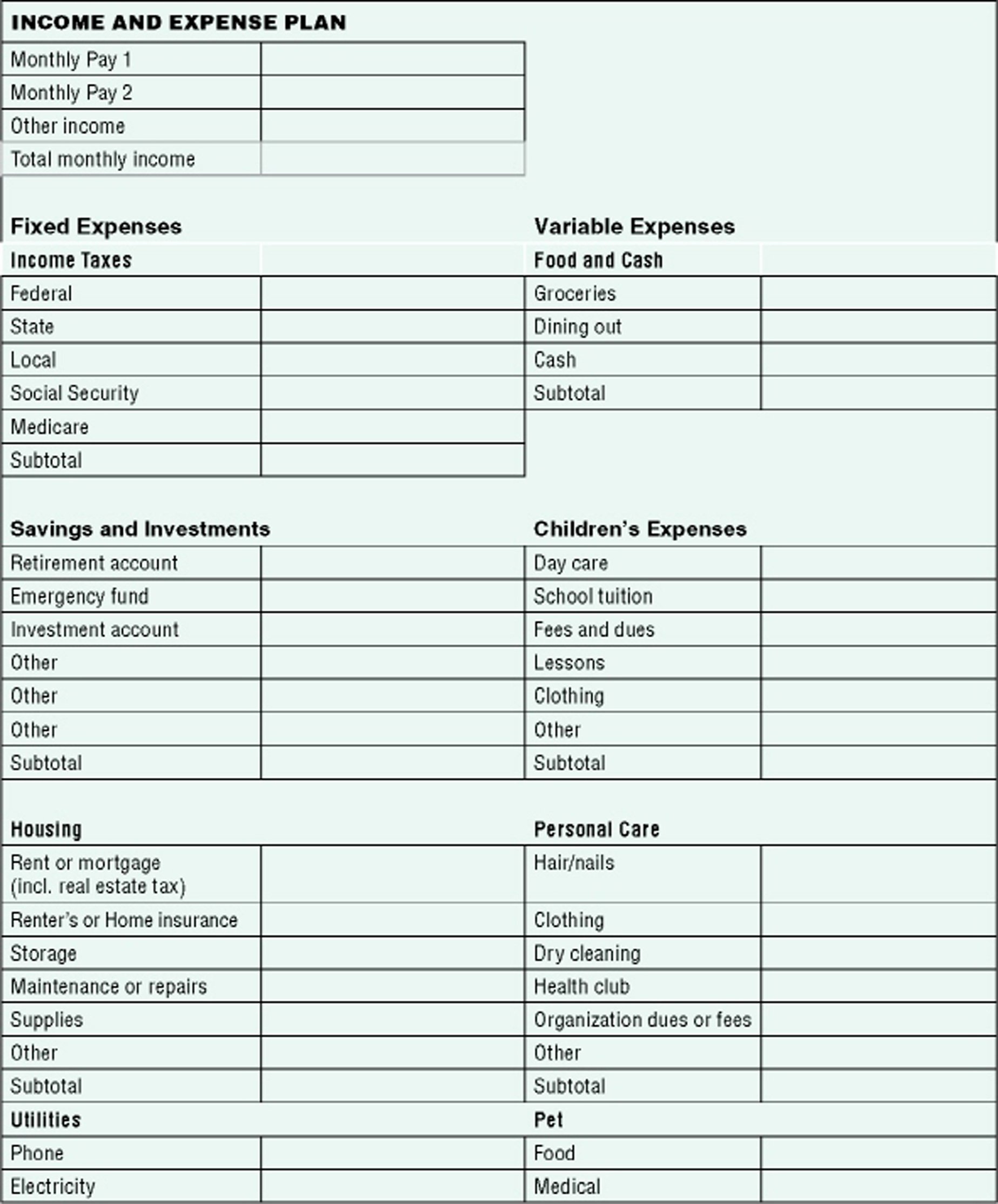 Personal Financial Statement Template Excel Free