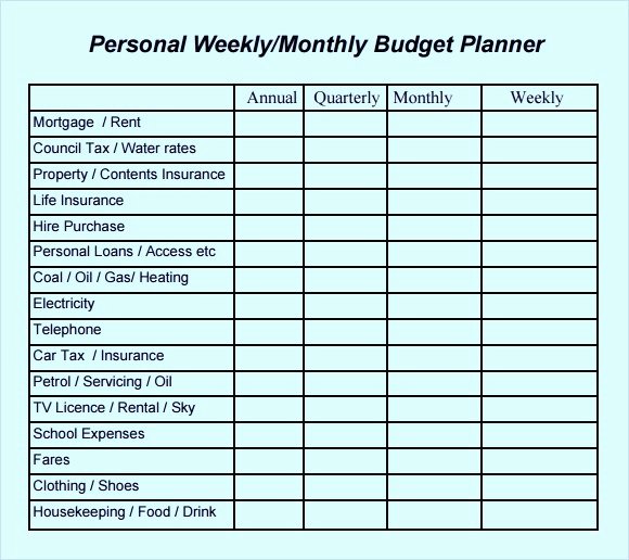 Personal Household Monthly Excel Bud Template