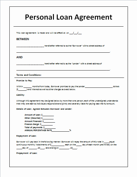 Personal Loan Agreement Template and Sample