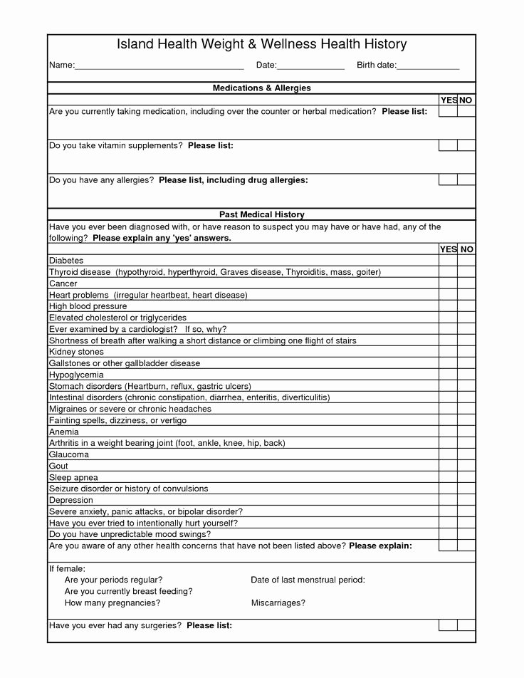 Personal Medical History form Template