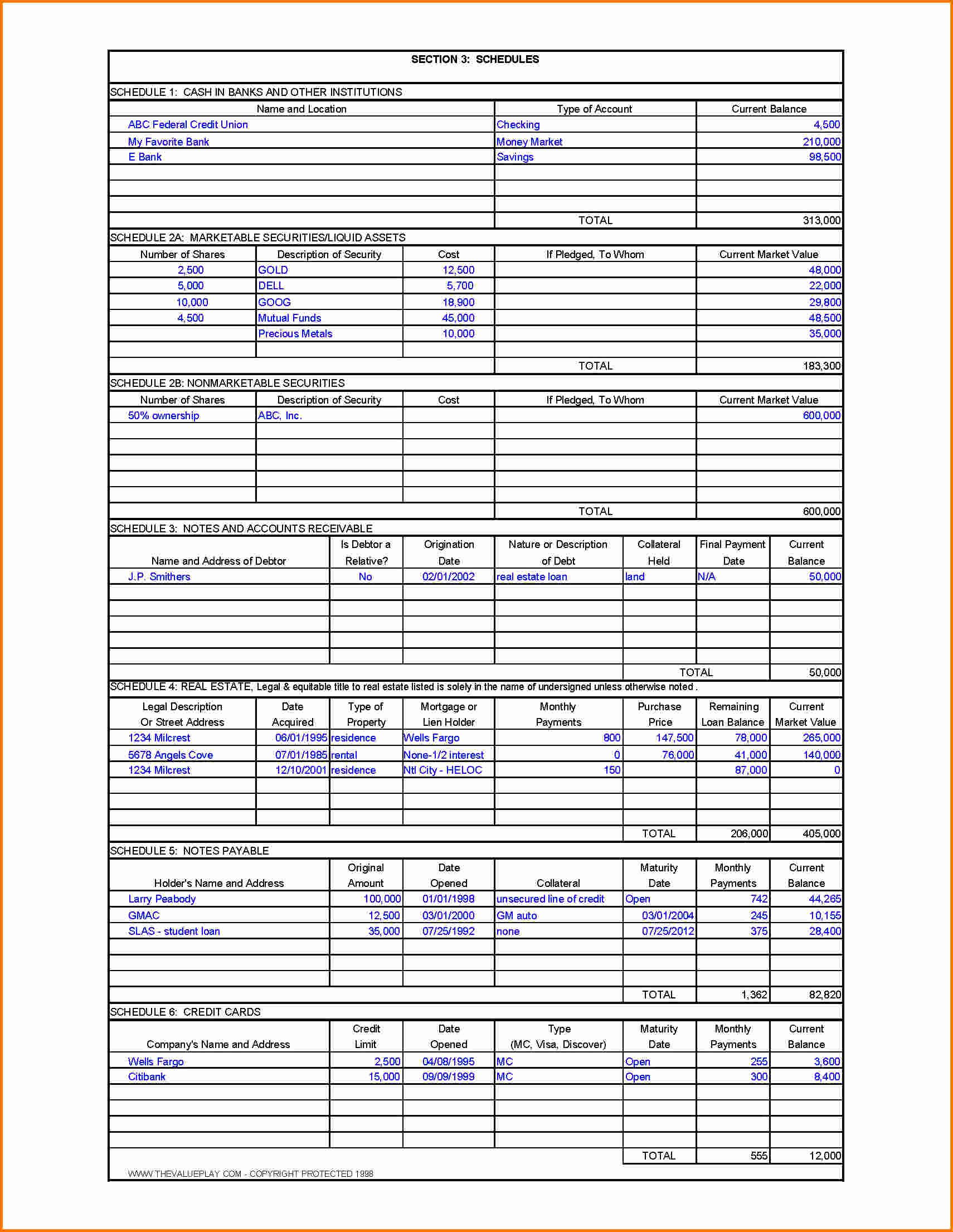 Personal Profit and Loss Statement Template