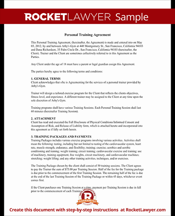 Personal Trainer forms Personal Training Contract
