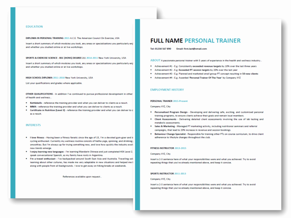 Personal Trainer Resume Tips [ Free Professional Cv Template]