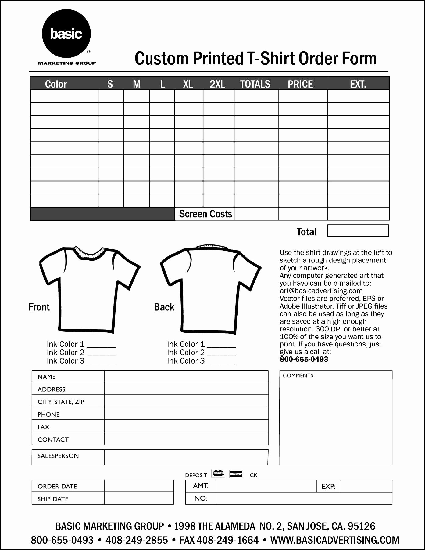 Personalized T Shirt order form Template
