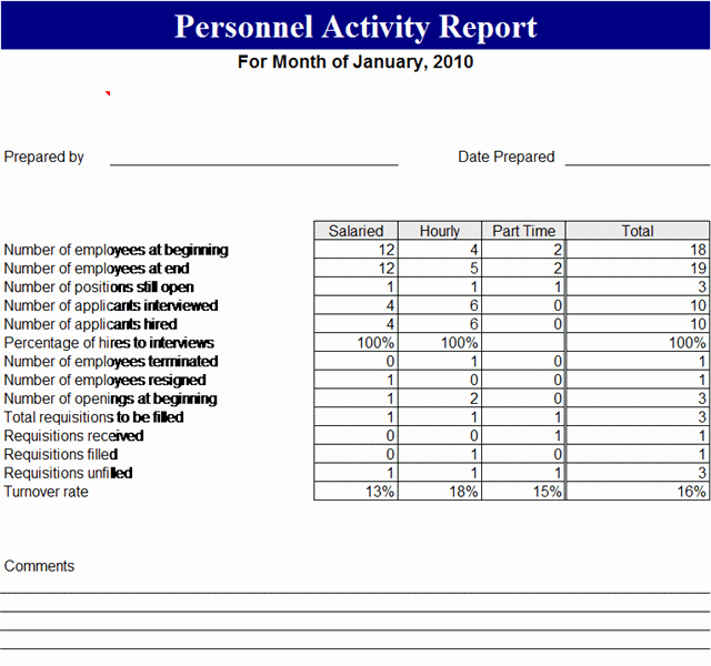 Personnel Activity Report Template
