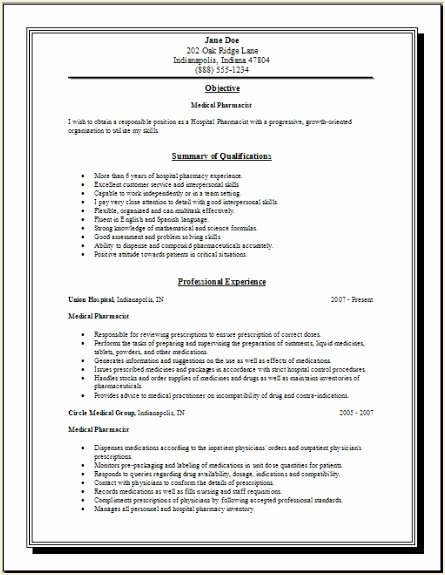 pharmacist resume template