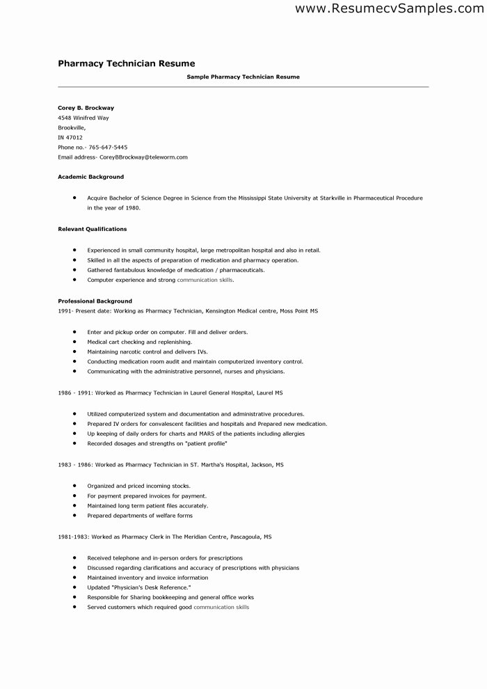 Pharmacy Tech Resume Objective Letter Example Template