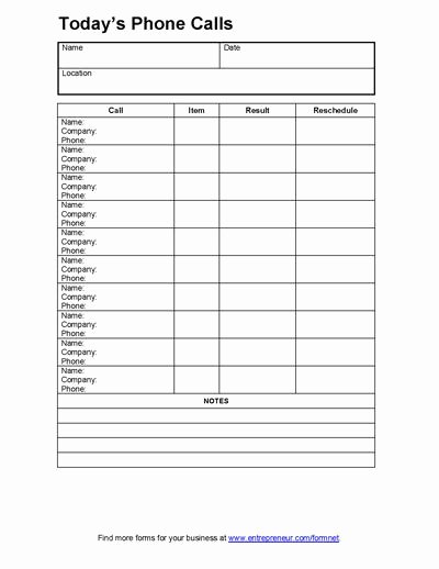 Phone Call organizer Business forms