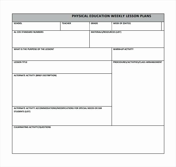 Physical Education Lesson Plan Layout Template 7 Sample