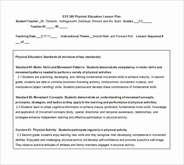 Physical Education Lesson Plan Template 7 Free Word