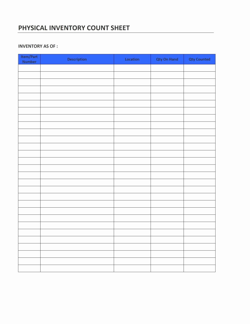 Physical Inventory Checklist Spreadsheet Template Example