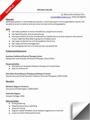 Physical therapist assistant Resume Examples